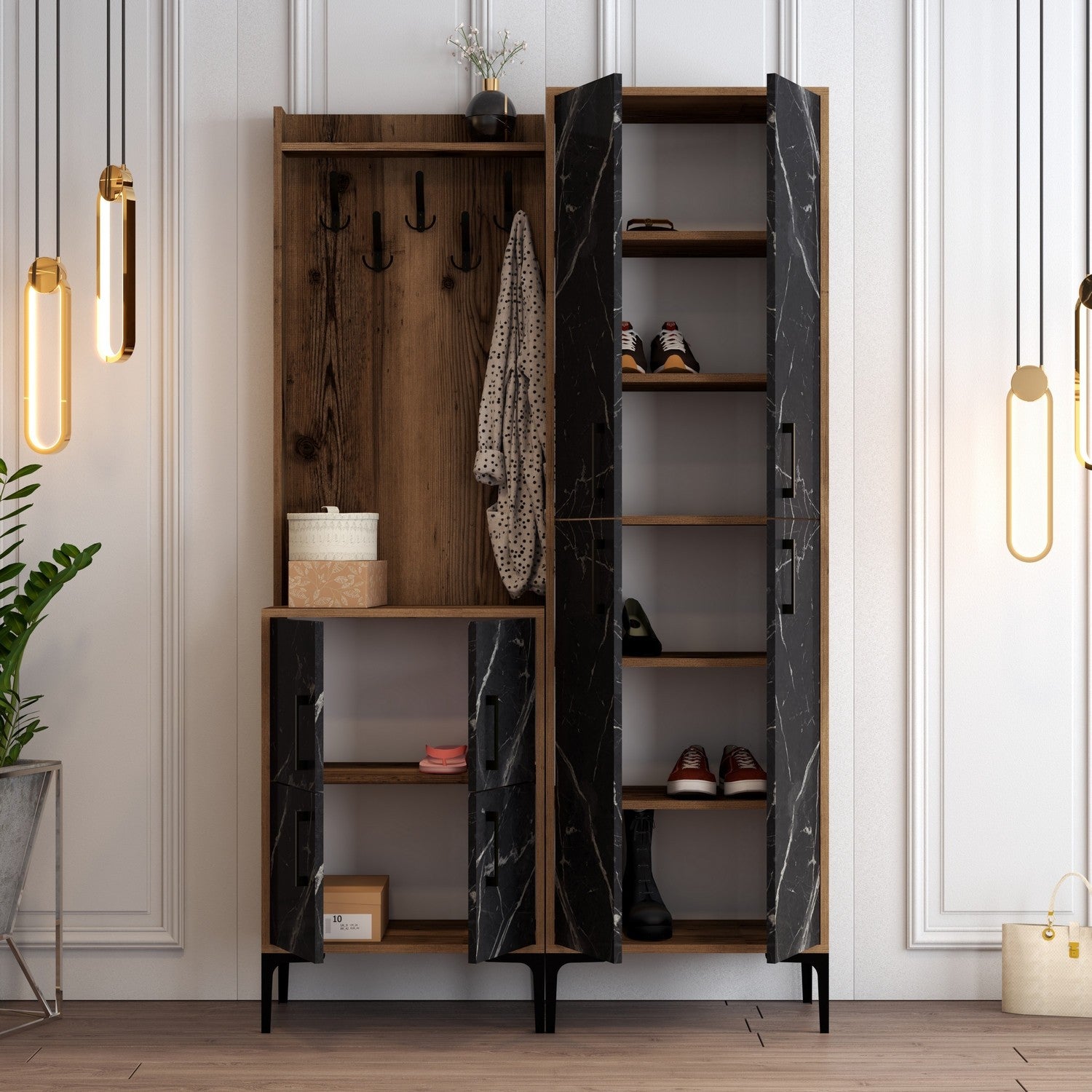 Stand Berlin BA - Walnut, Black Marble