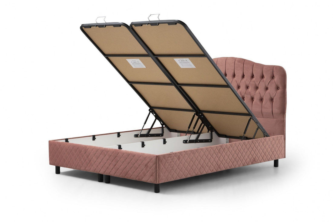 Base de lit double et tête de lit Vassi 150 x 200 - Dusty Rose
