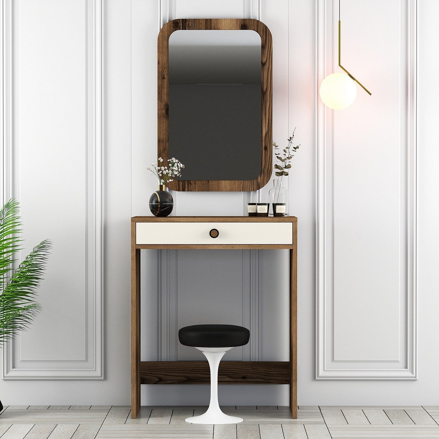Table de maquillage Lizbon Mirror - Walnut, Cream