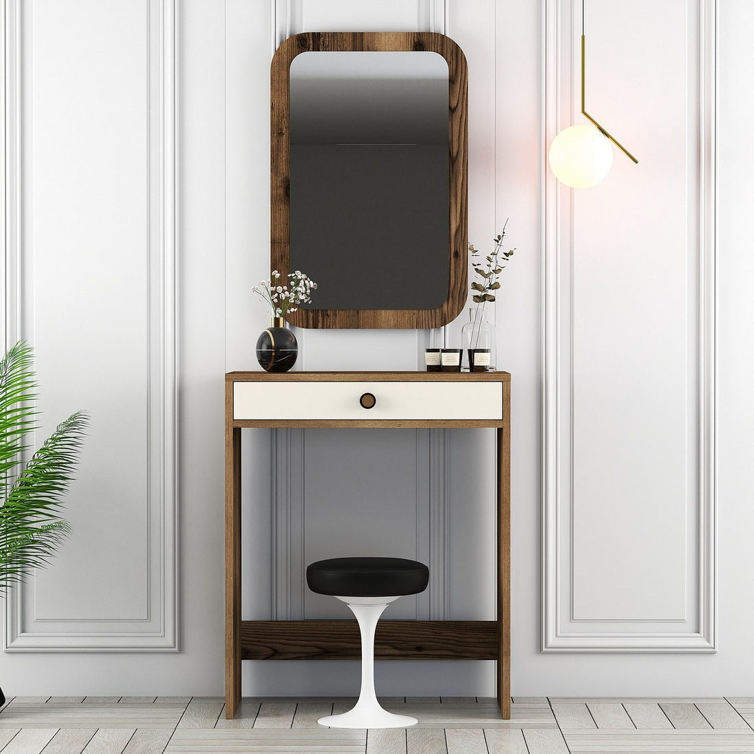 Table de maquillage Lizbon Mirror - Walnut, Cream