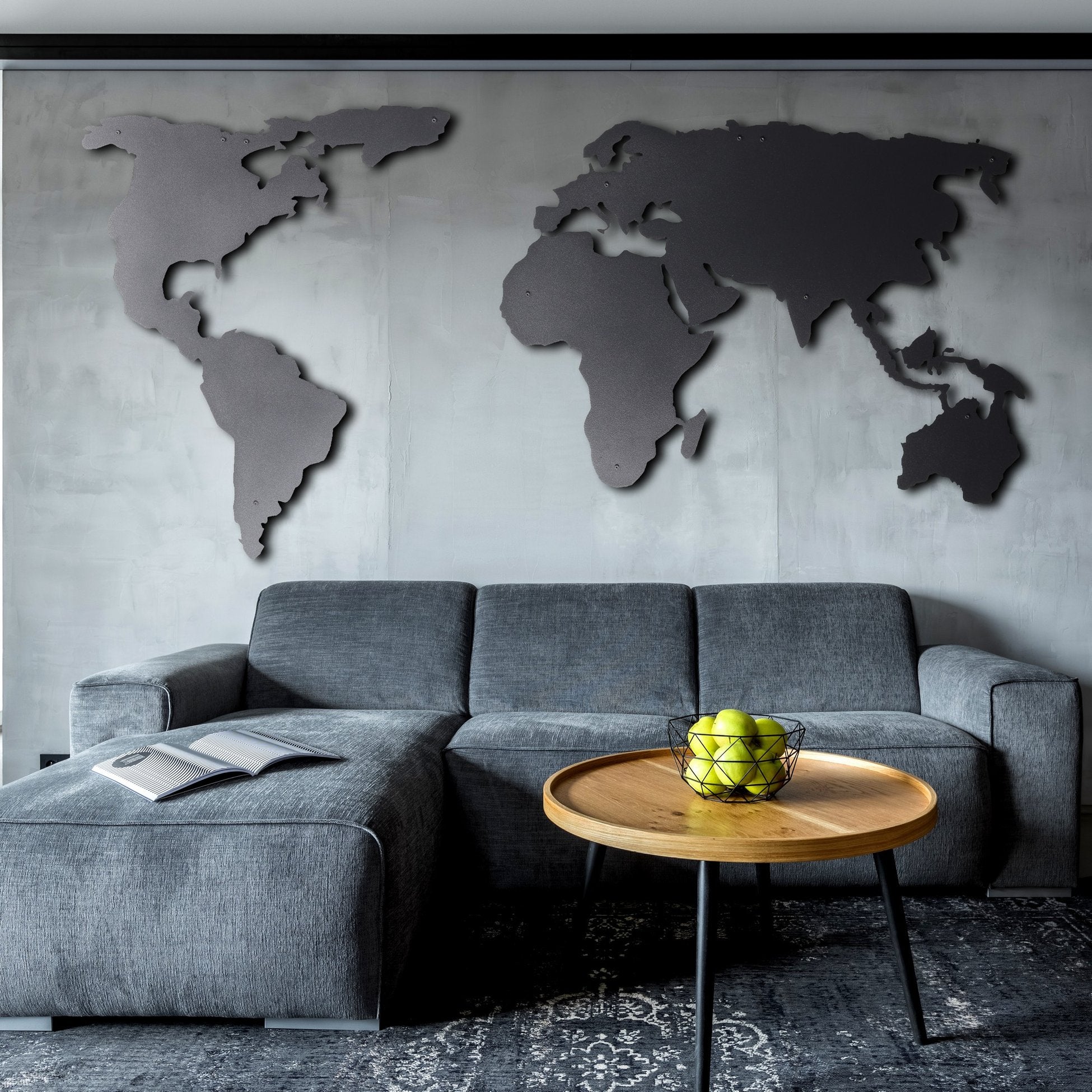 Accessoire mural en métal décoratif World Map Silhouette XL - Black