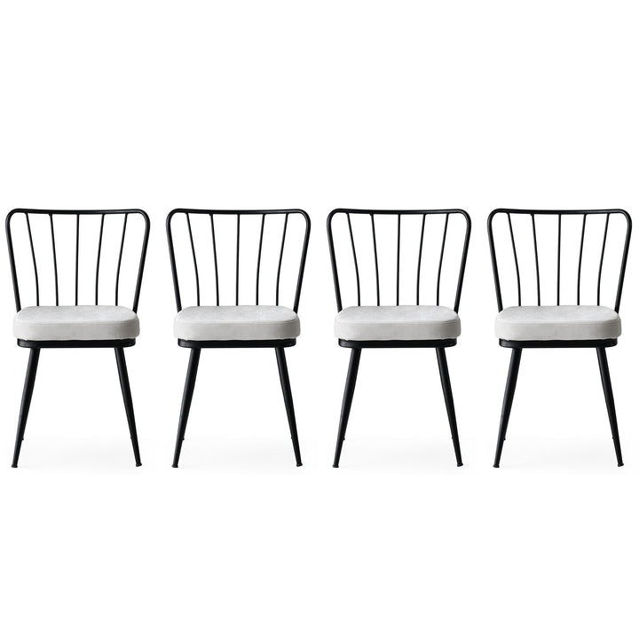 Lot de 4 chaises Gino Métal Noir et Velours Blanc