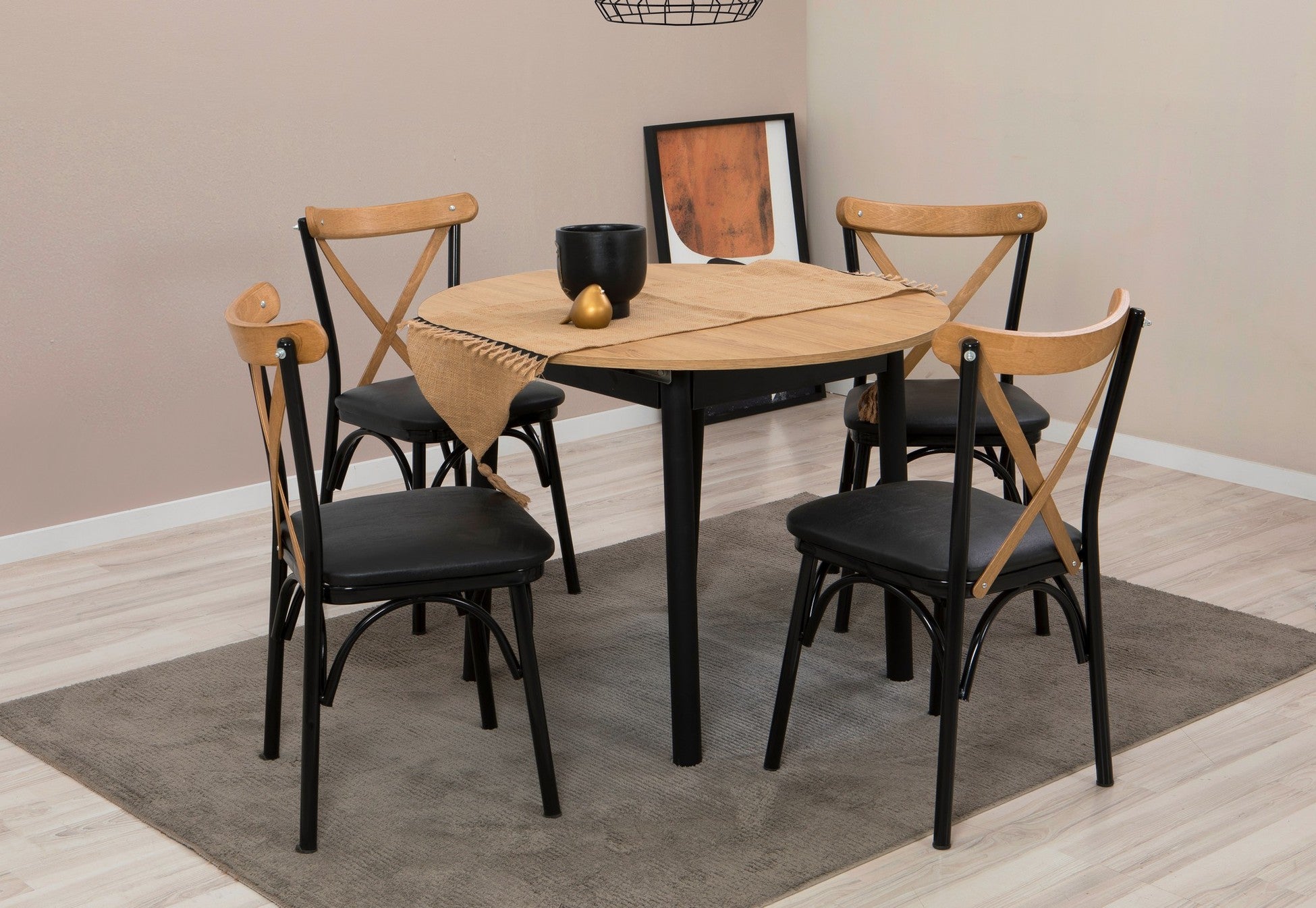 Table à manger extensible et jeu de chaises (5 pièces) Oliver - Oak, Black