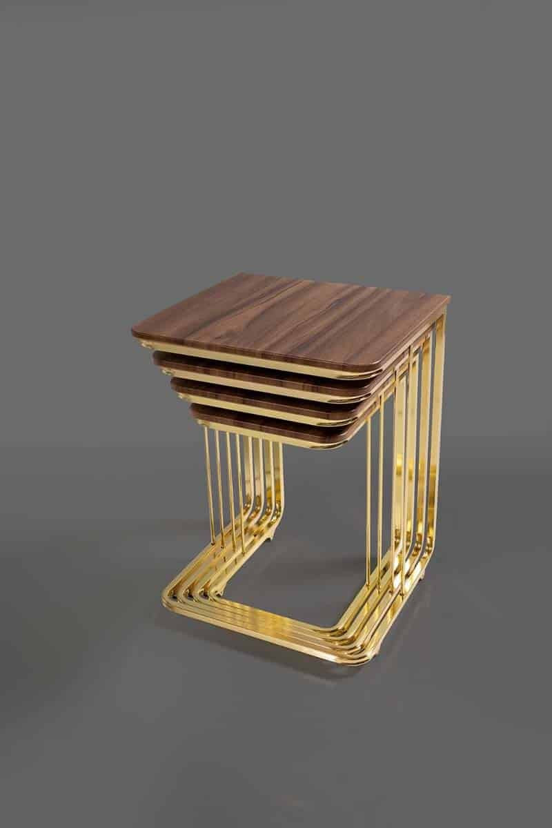 Vegas Table Gigognes en Bois Doré