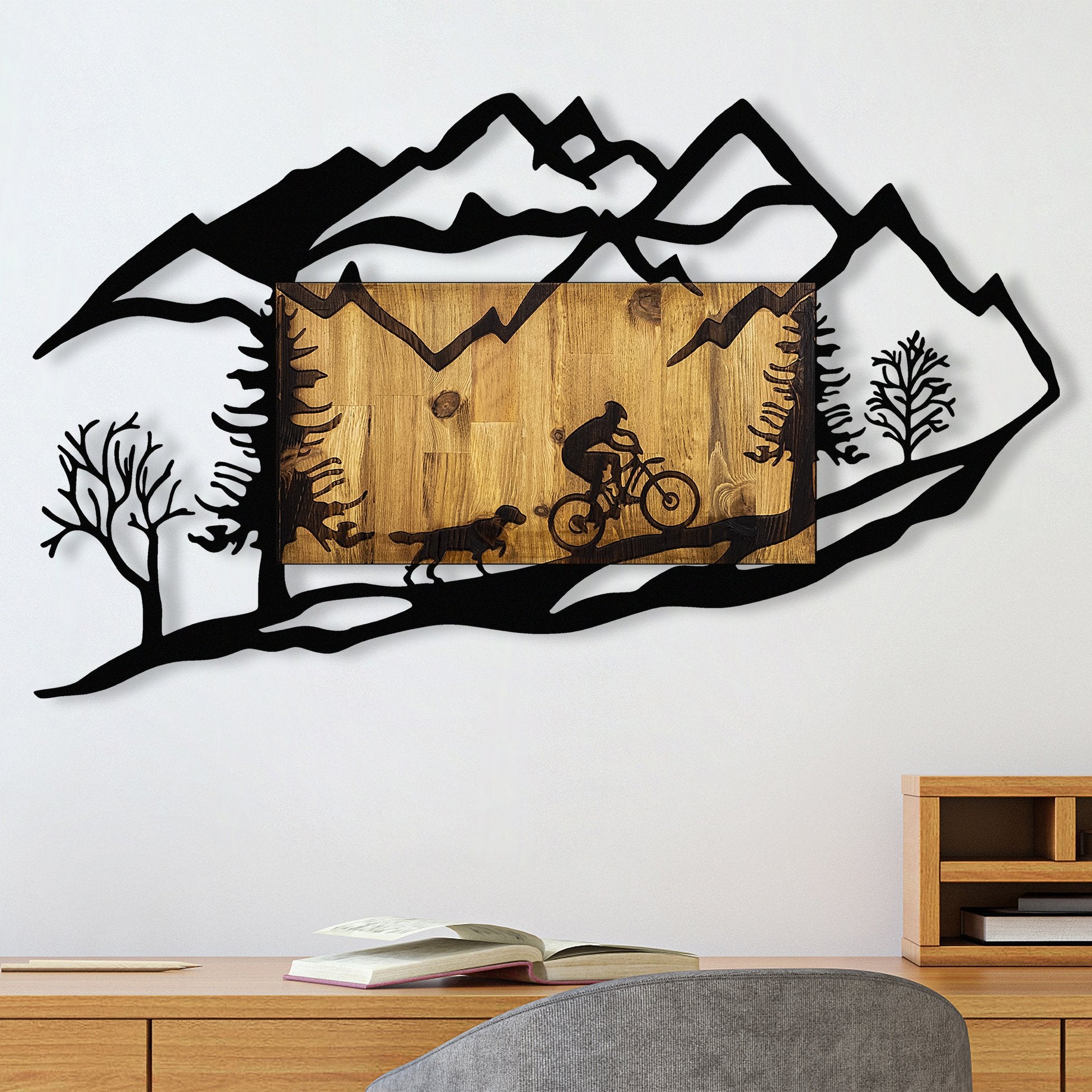 Accessoire mural en bois décoratif Bicycle Riding in Nature 1