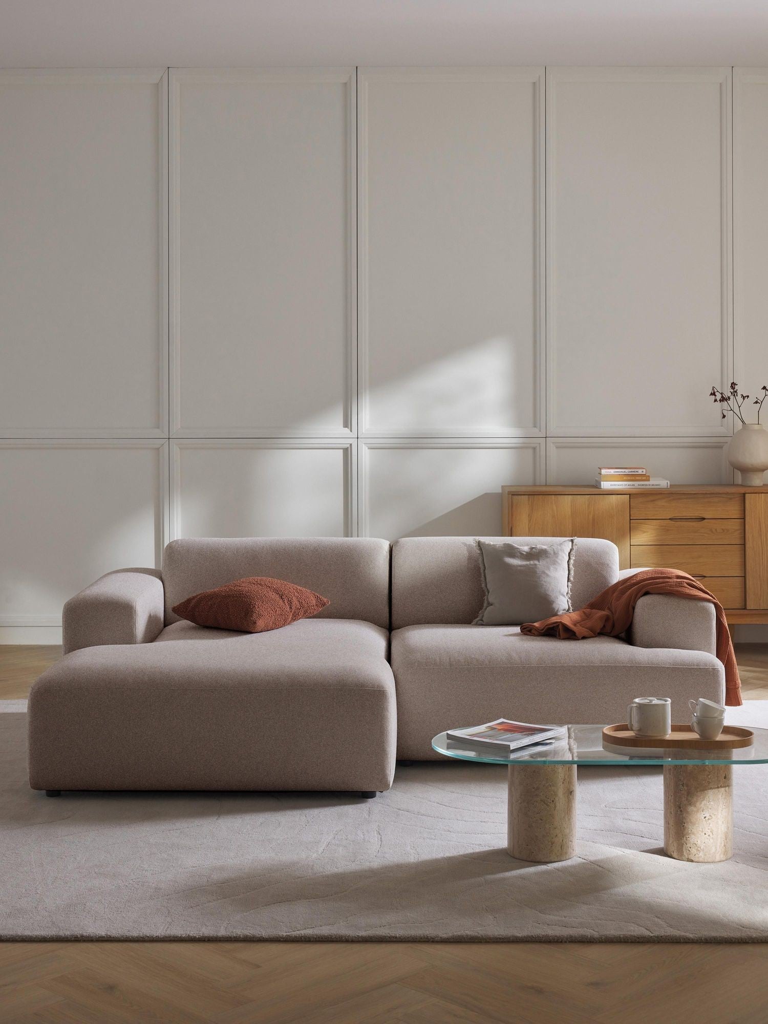 Canapé d'angle 3 places Molly Mini en tissu lin