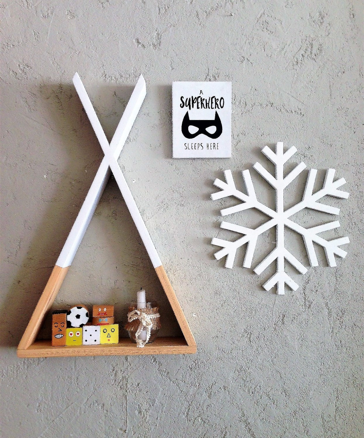 Accessoire mural en bois décoratif Snowflake - White