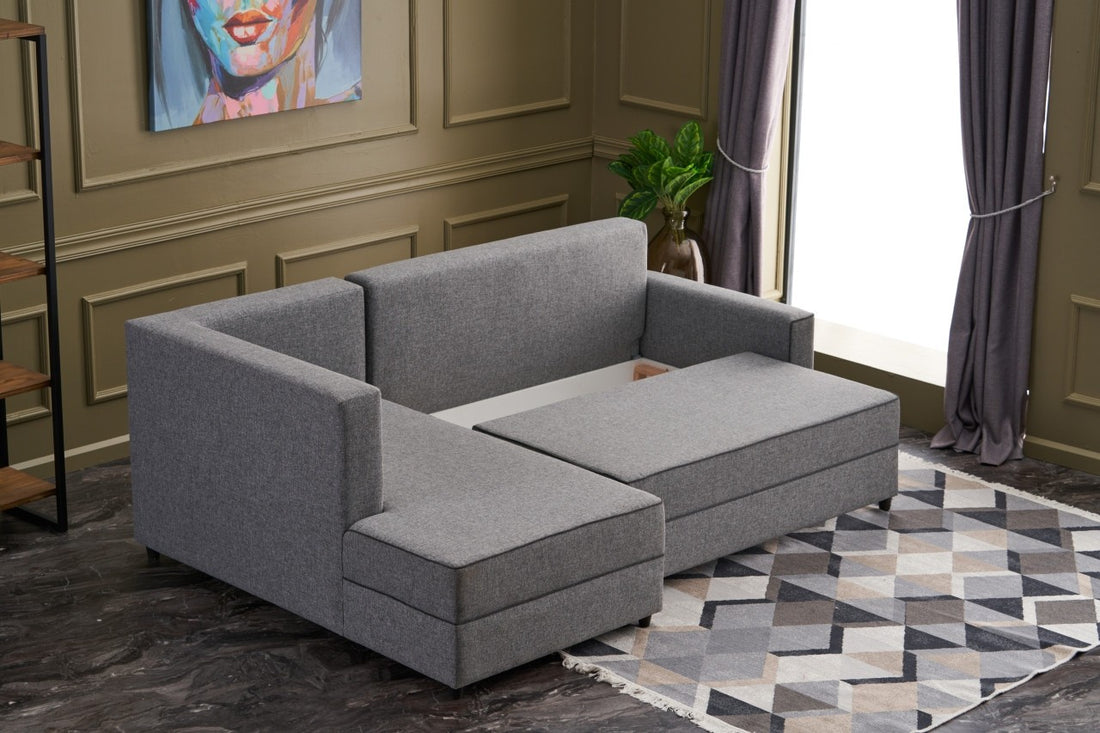 Canapé d'angle à droite convertible Milos Tissu Gris