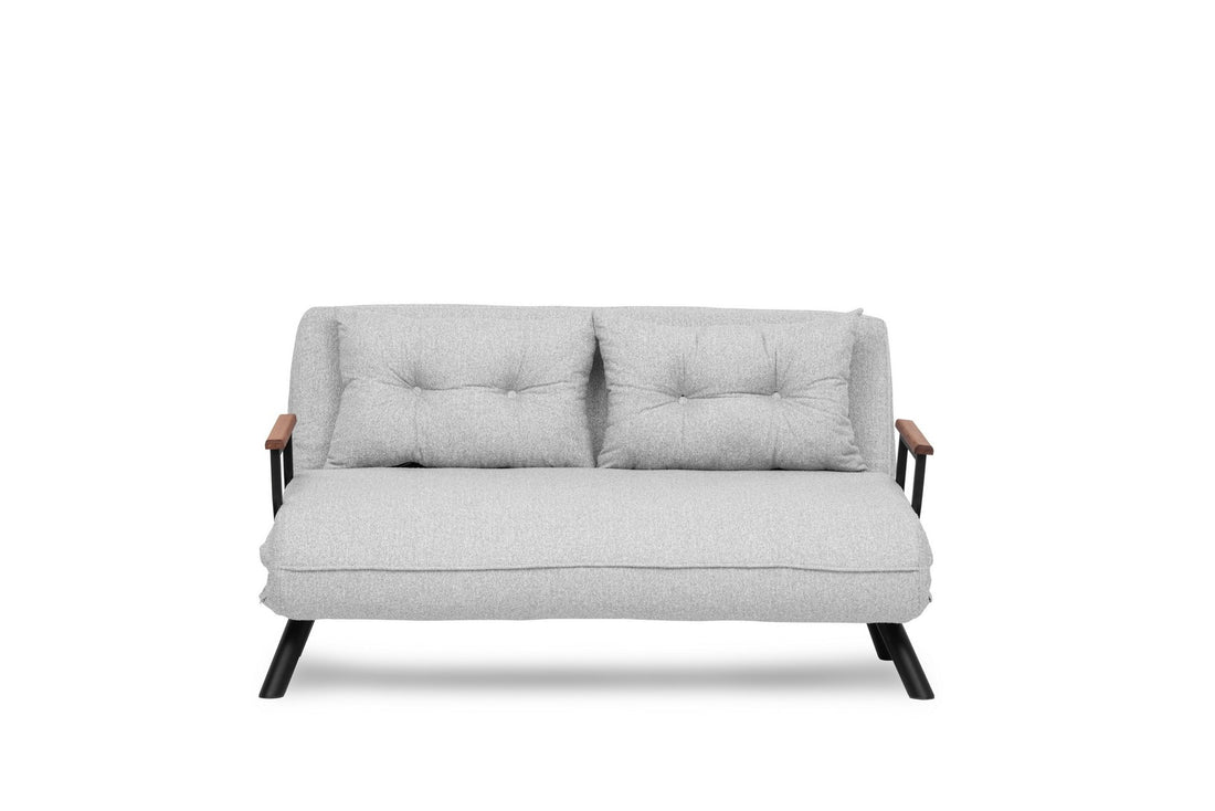 Canapé 2 places convertible Yolanda Métal Noir et Tissu bouclette Gris