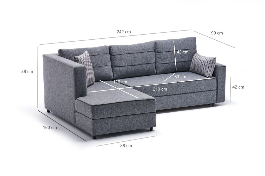 Canapé d'angle à droite convertible Milos Tissu Gris