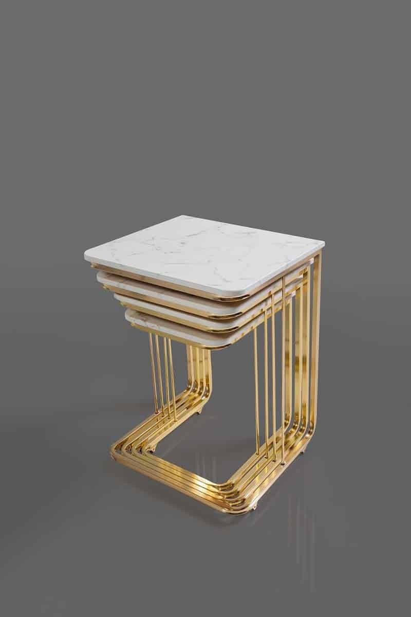Vegas Table Gigognes en Marbre Motif  Blanc