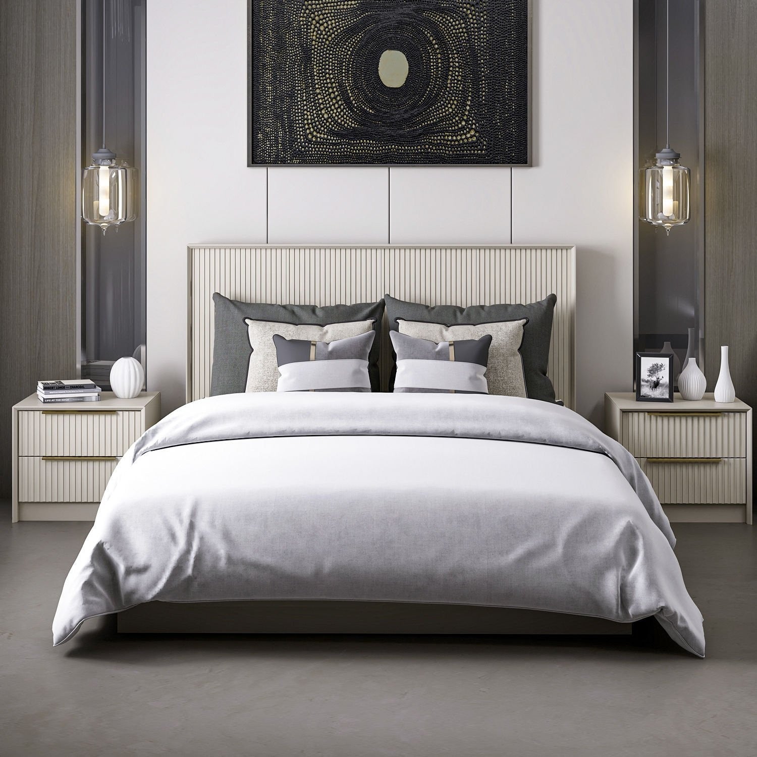 Base de lit double et tête de lit Kale 160 x 200 - Stone