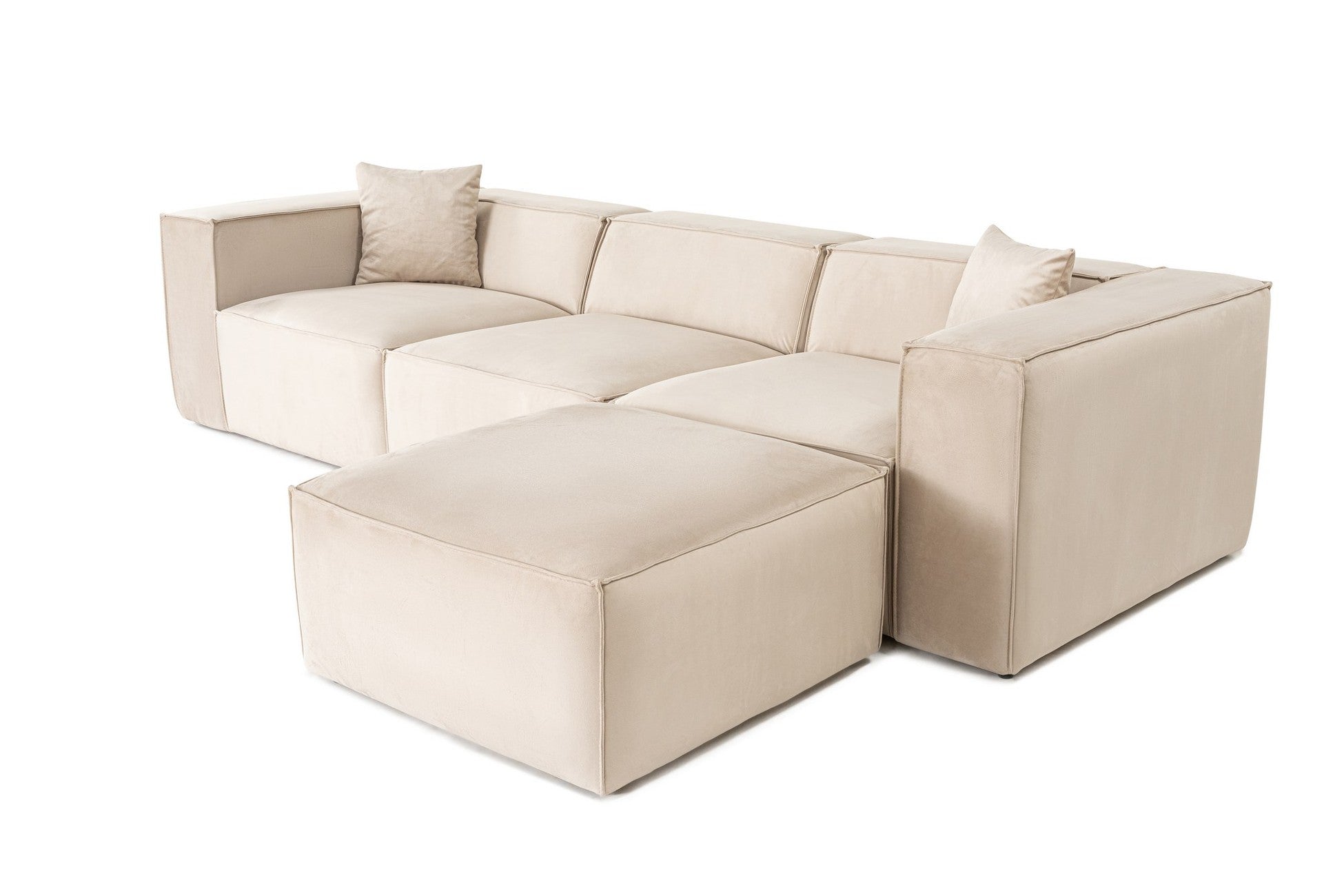 Canapé 3 places avec pouf et 2 coussins Siges Velours Blanc crème