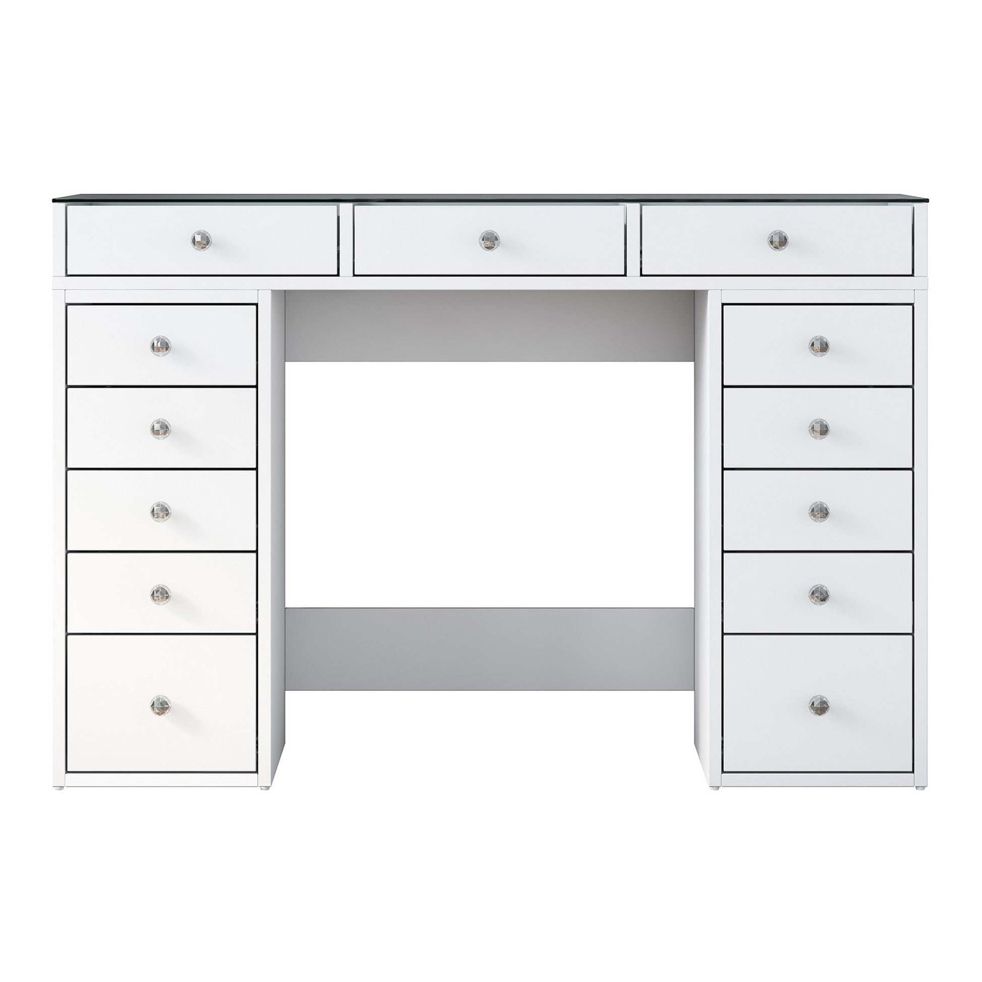 Coiffeuse moderne avec dessus Transparent Beline L120cm Blanc