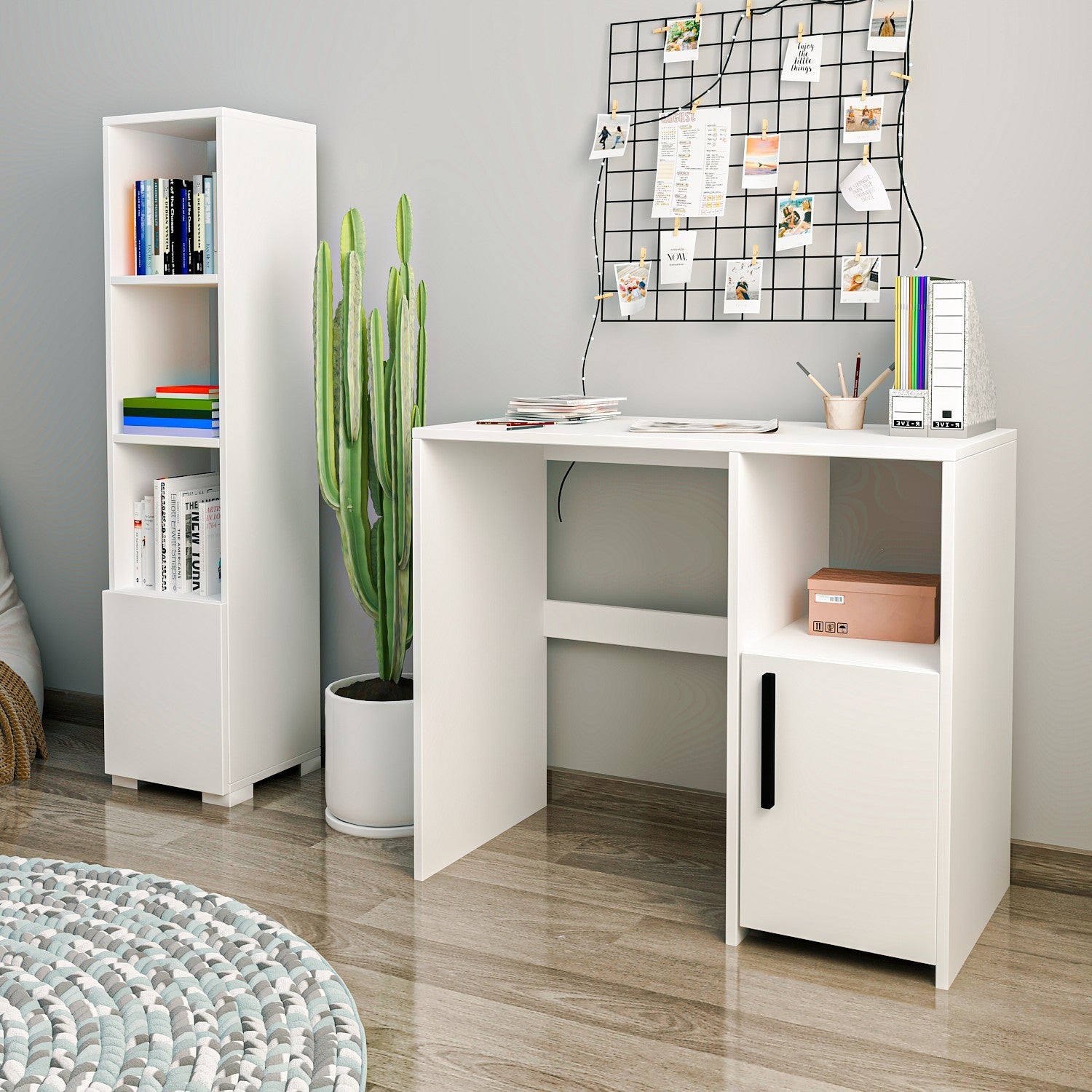 Bureau d'étude et étagère Kuzey Set - White