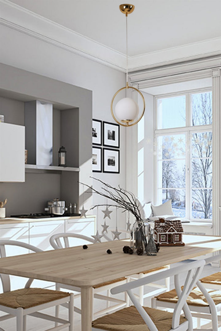 Lustre Ring Lampe à suspension simple en verre blanc doré