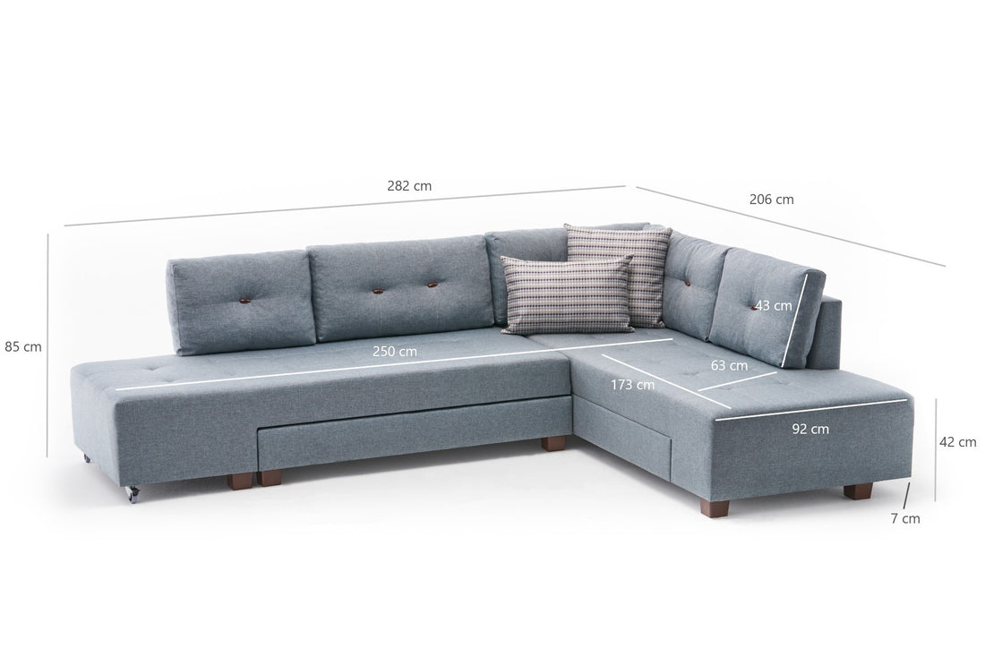 Canapé d'angle Manama Corner Sofa Bed Right - Light Blue