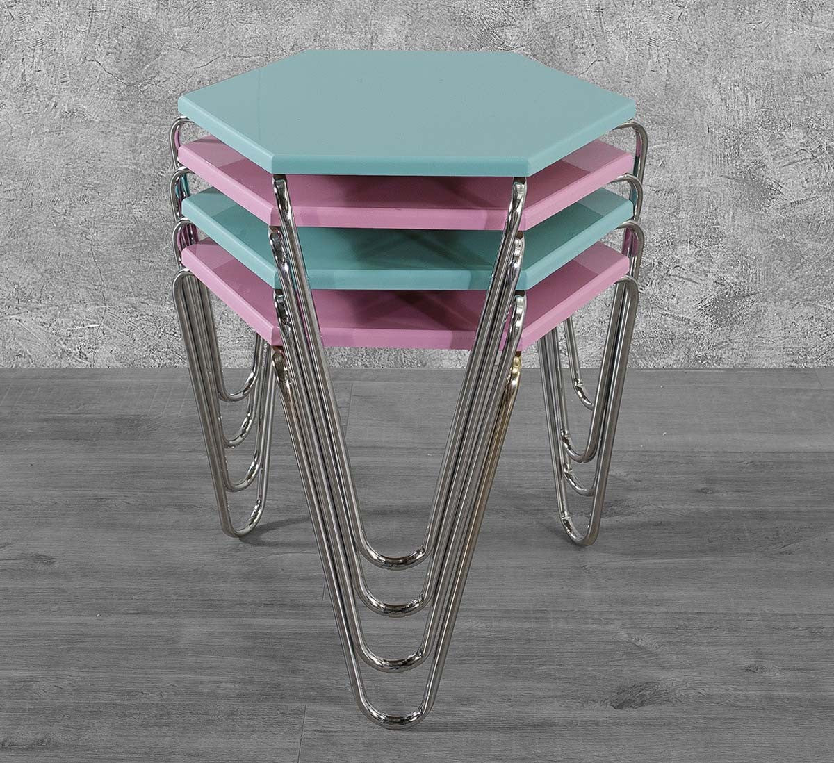 Piramit Table Gigognes Bleu Cyan Rose