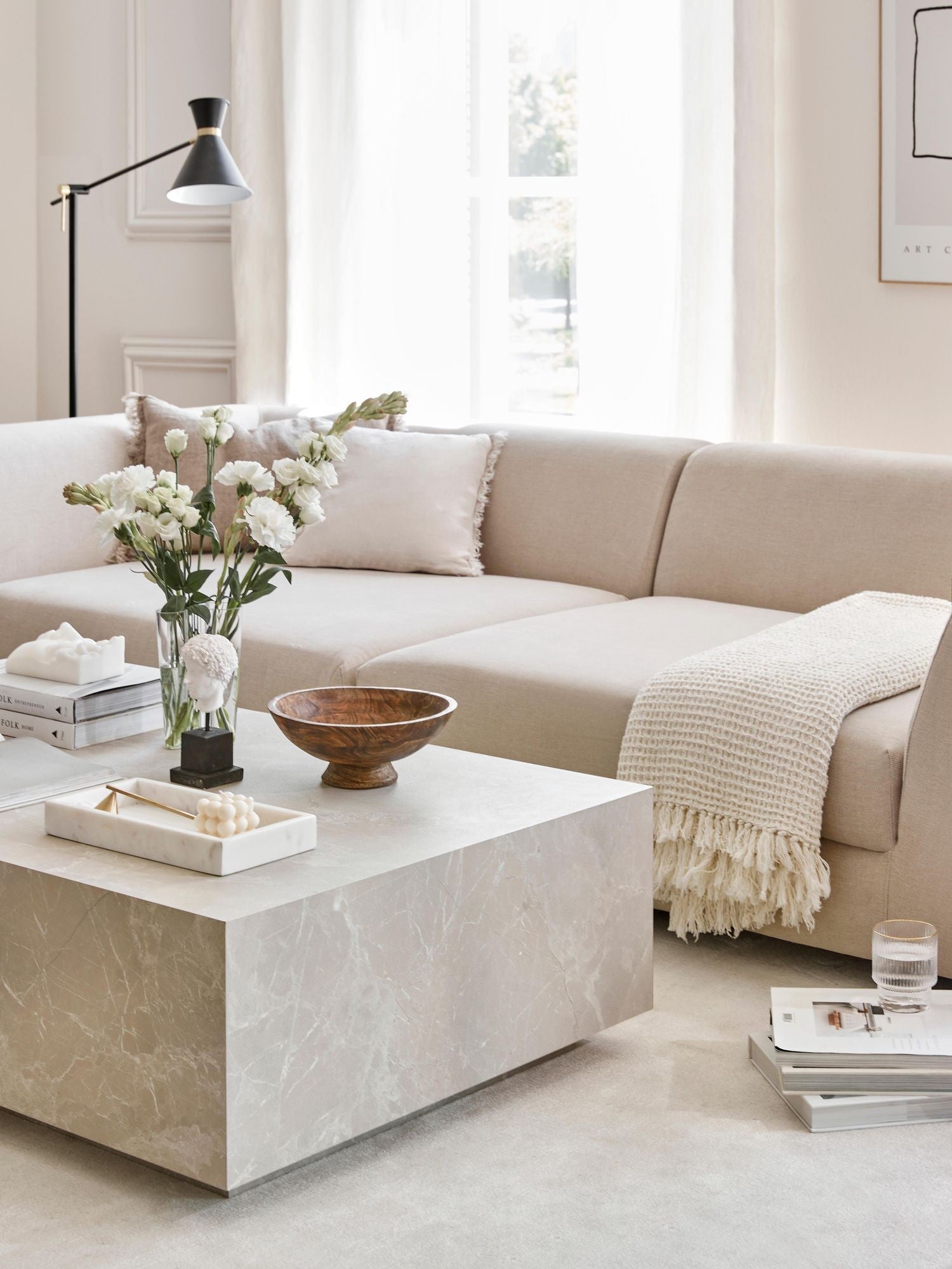 Table basse aspect marbre Thea 90x90