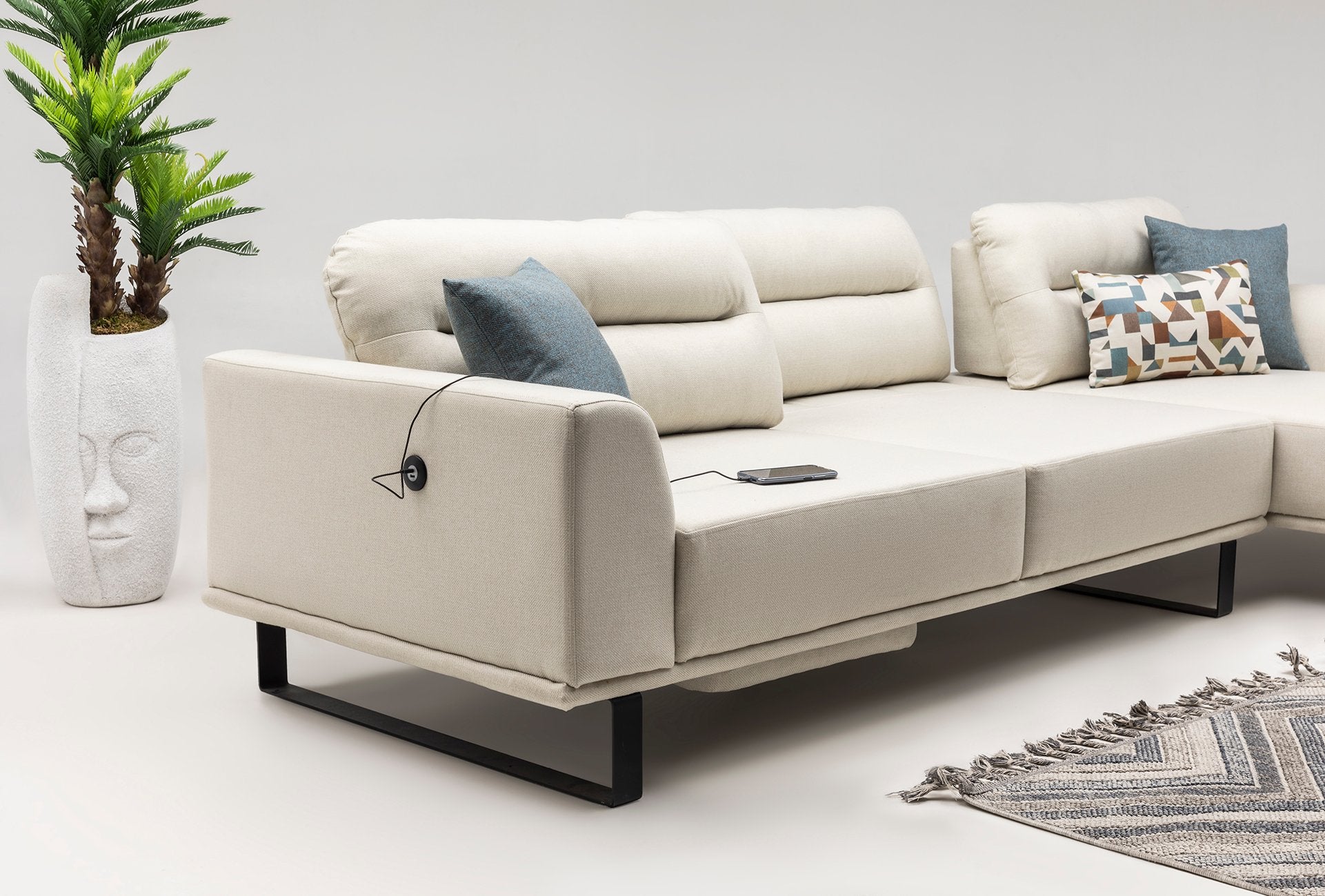 Alacati Canapé d’angle avec chargeur USB