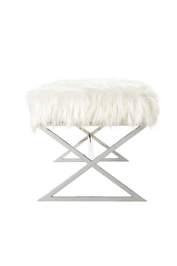 Luxury Banc en peluche blanc argenté