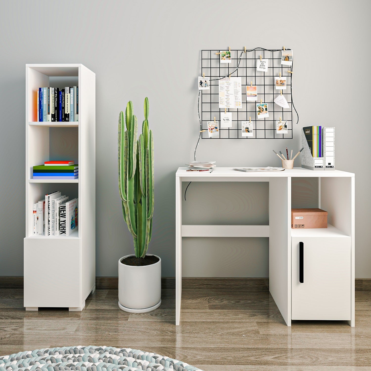 Bureau d'étude et étagère Kuzey Set - White