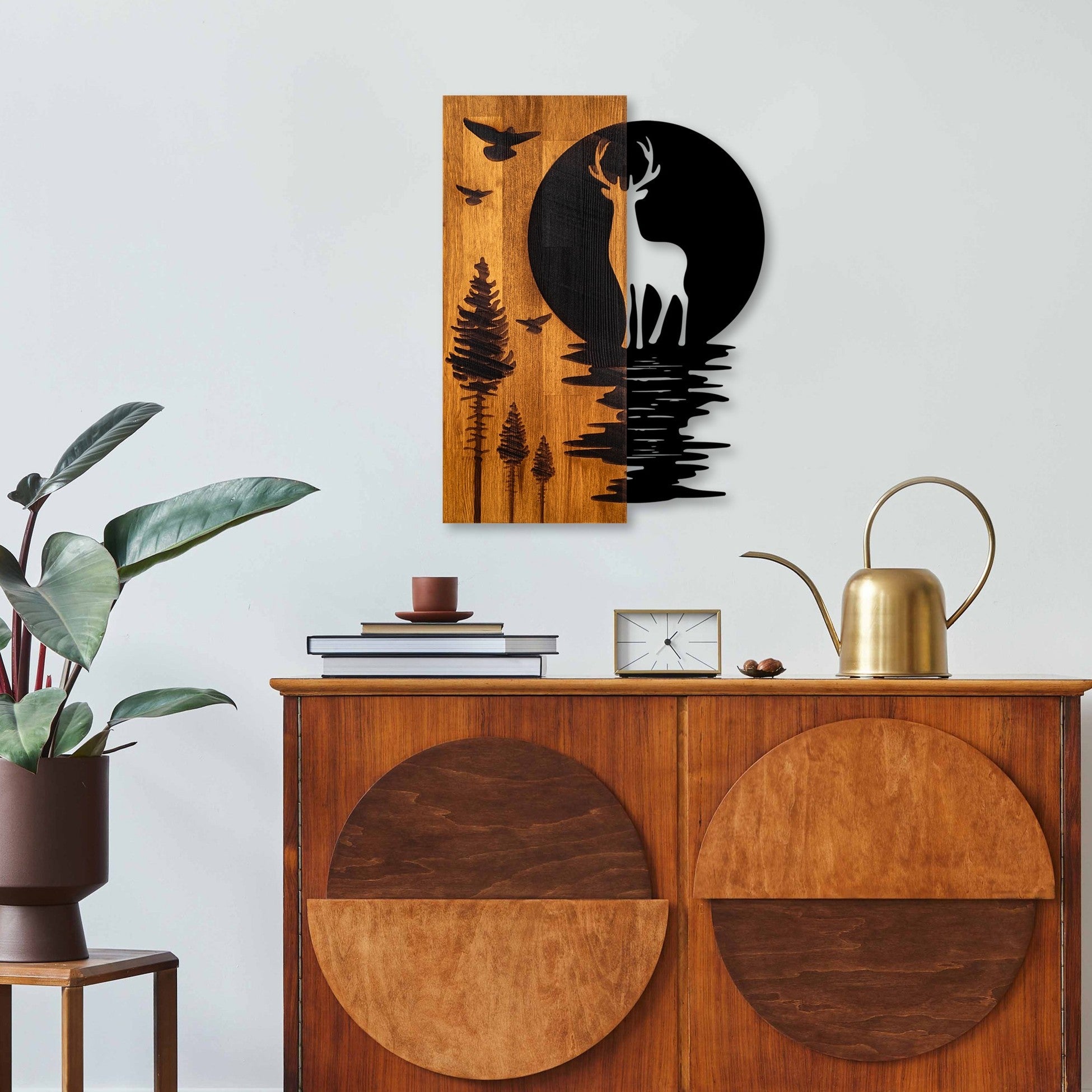 Accessoire mural en bois décoratif Deer and Moon