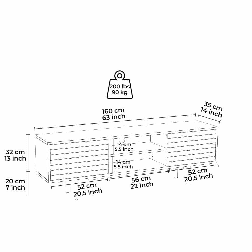 Meuble TV moderne 160cm 2 portes Colosseo Bois foncé et Noir
