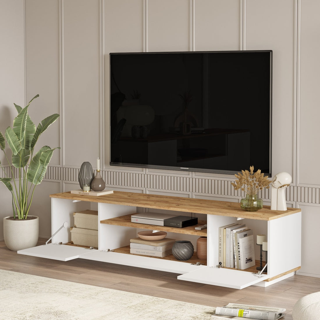 Ensemble de meubles de salon Dani Bois clair et Blanc