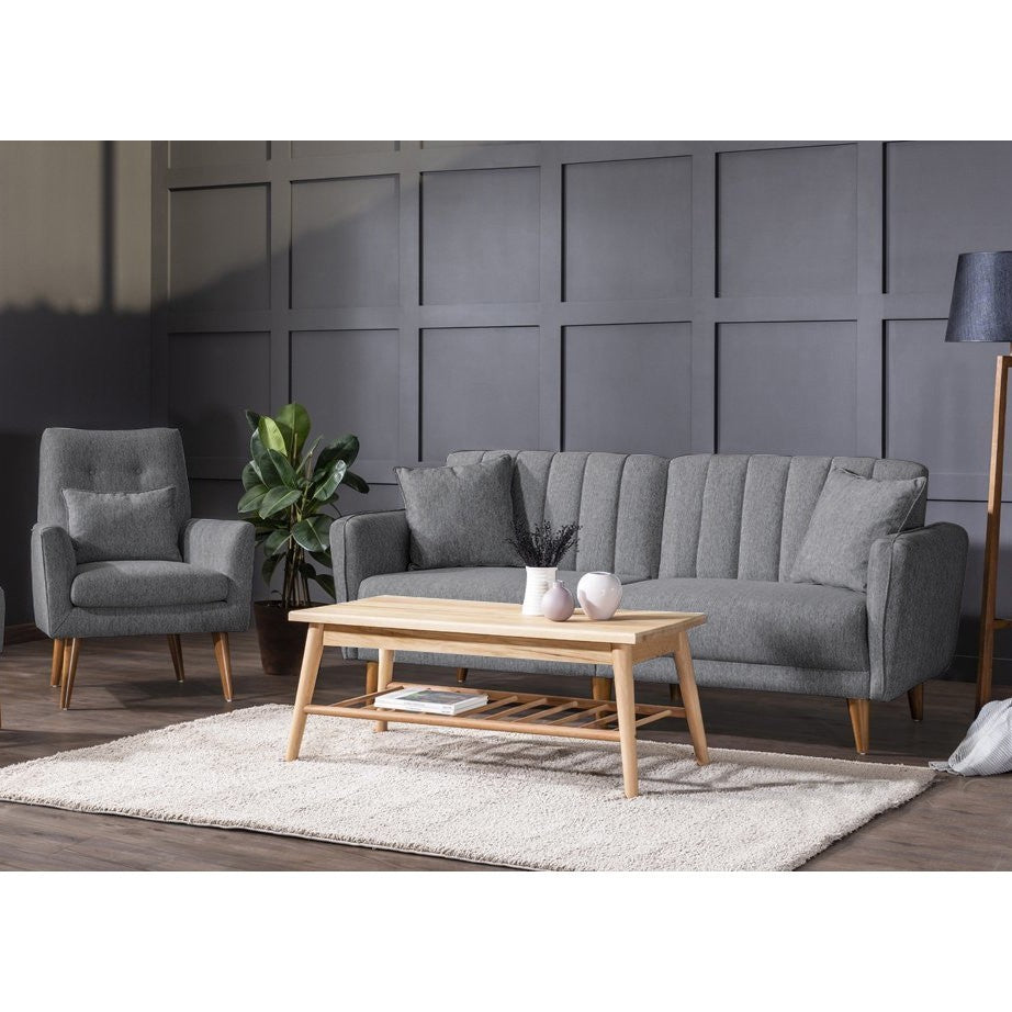 Ensemble canapé convertible 2 places et fauteuil Ikaria Tissu Anthracite