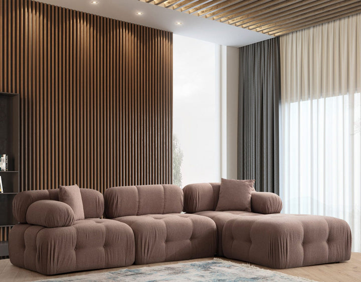 Canapé d'angle Doblo 3 Seater with Pouffe ( L1-O1-1R-Pouffe) - Cappuccino