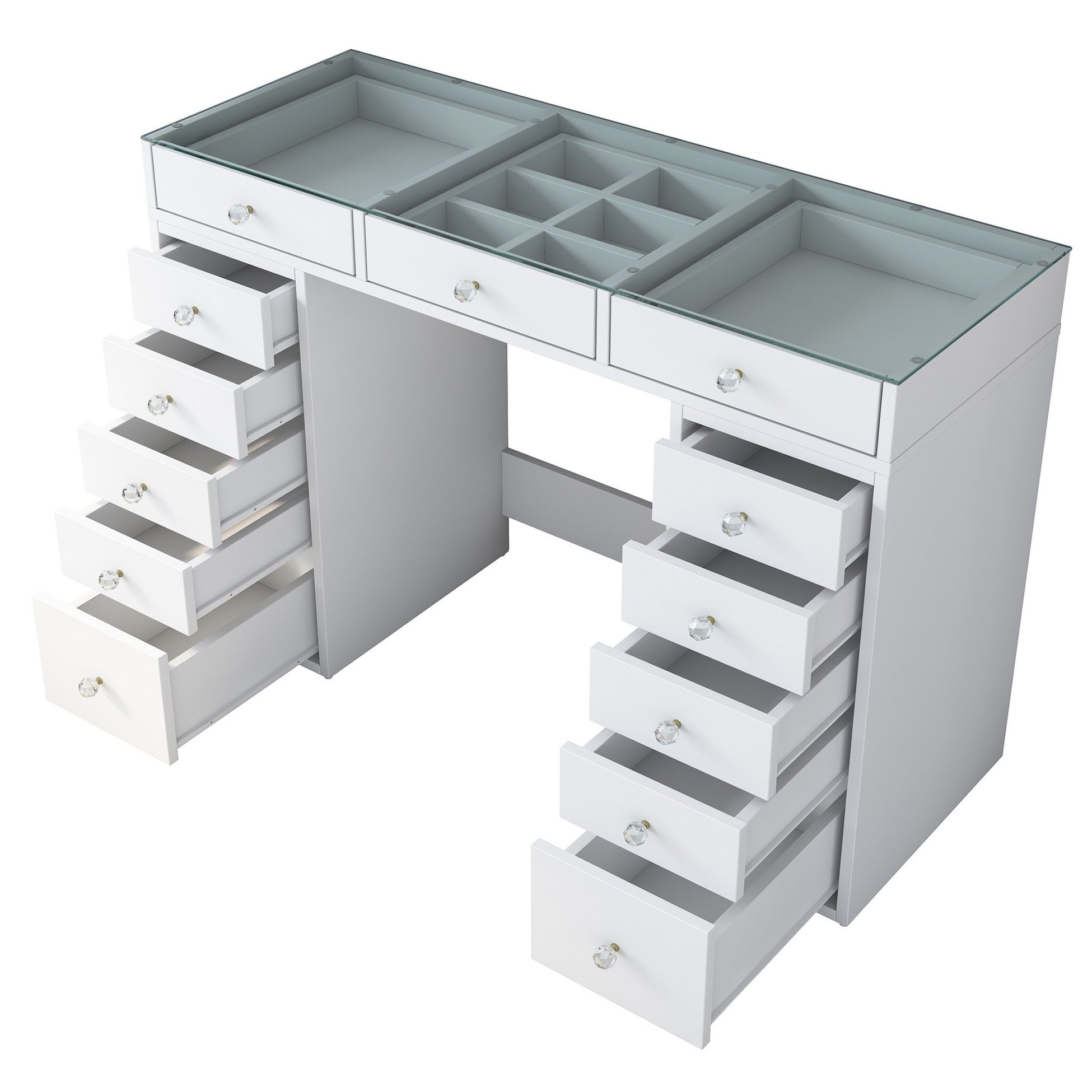 Coiffeuse moderne avec dessus Transparent Beline L120cm Blanc