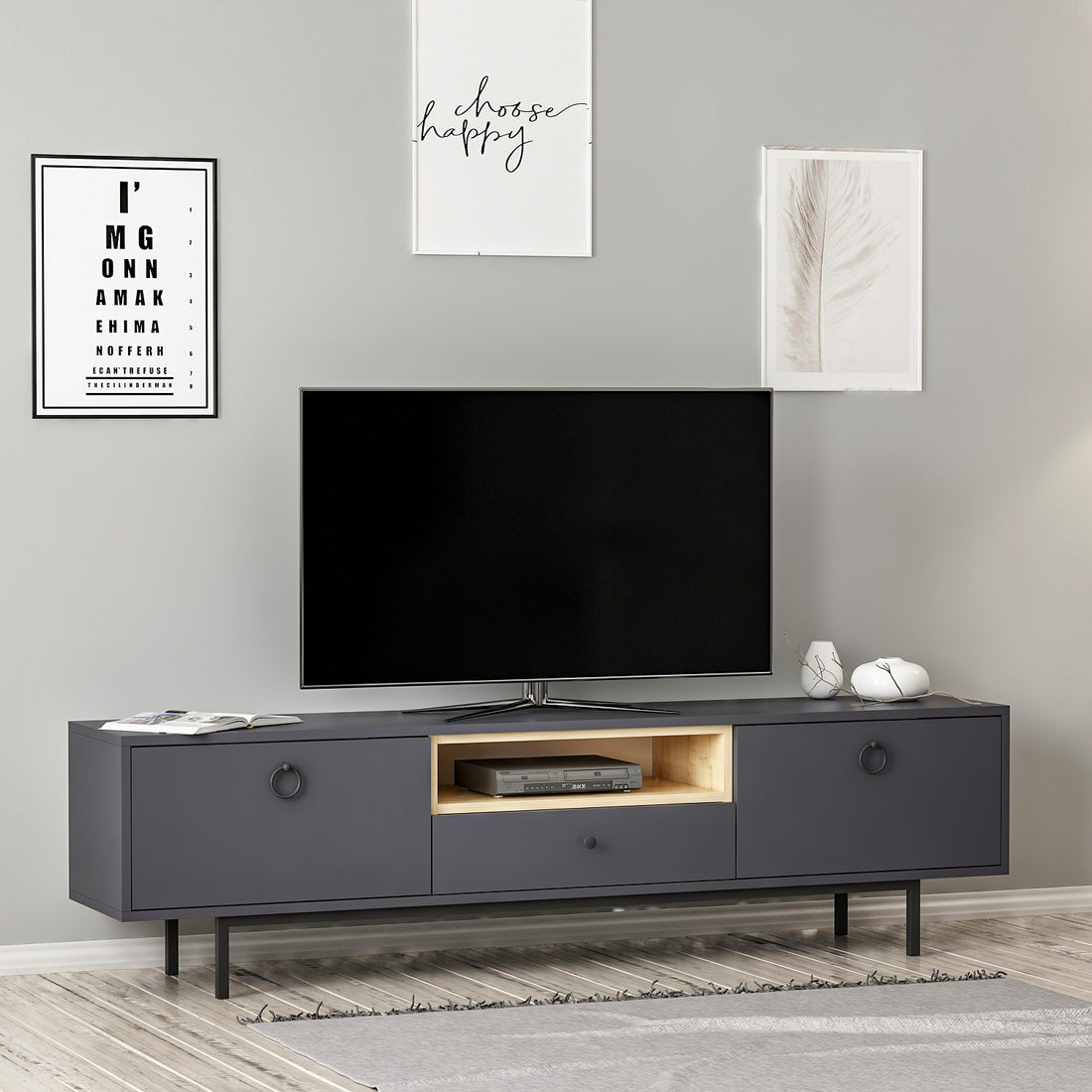 Meuble TV Naturel - Anthracite