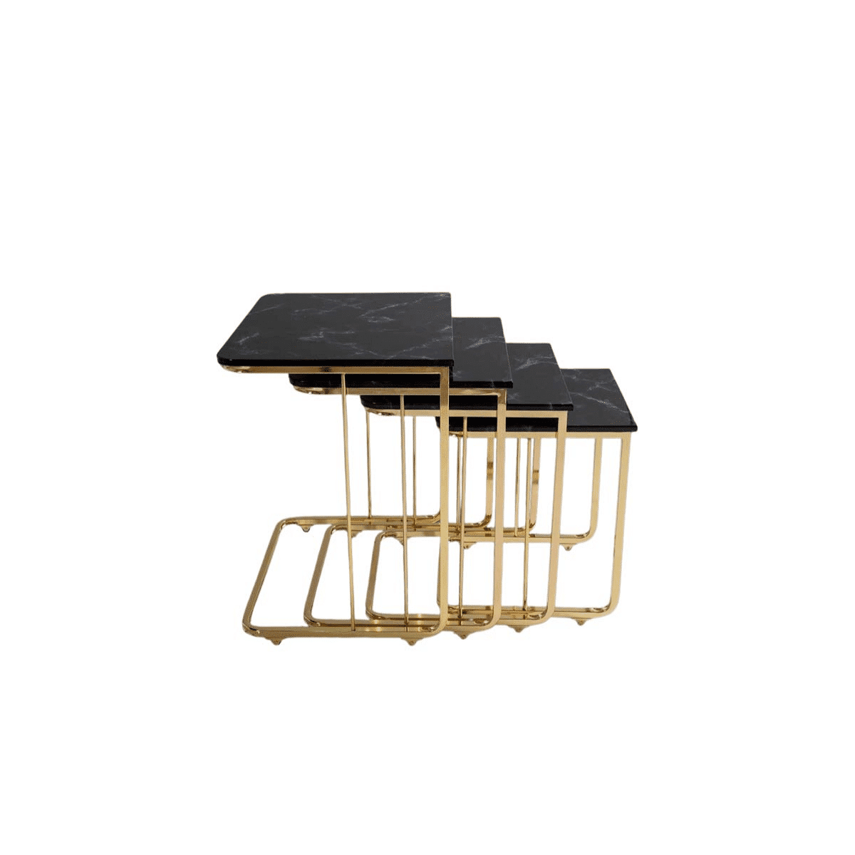 Vegas Table Gigognes en Marbre Motifs Noir