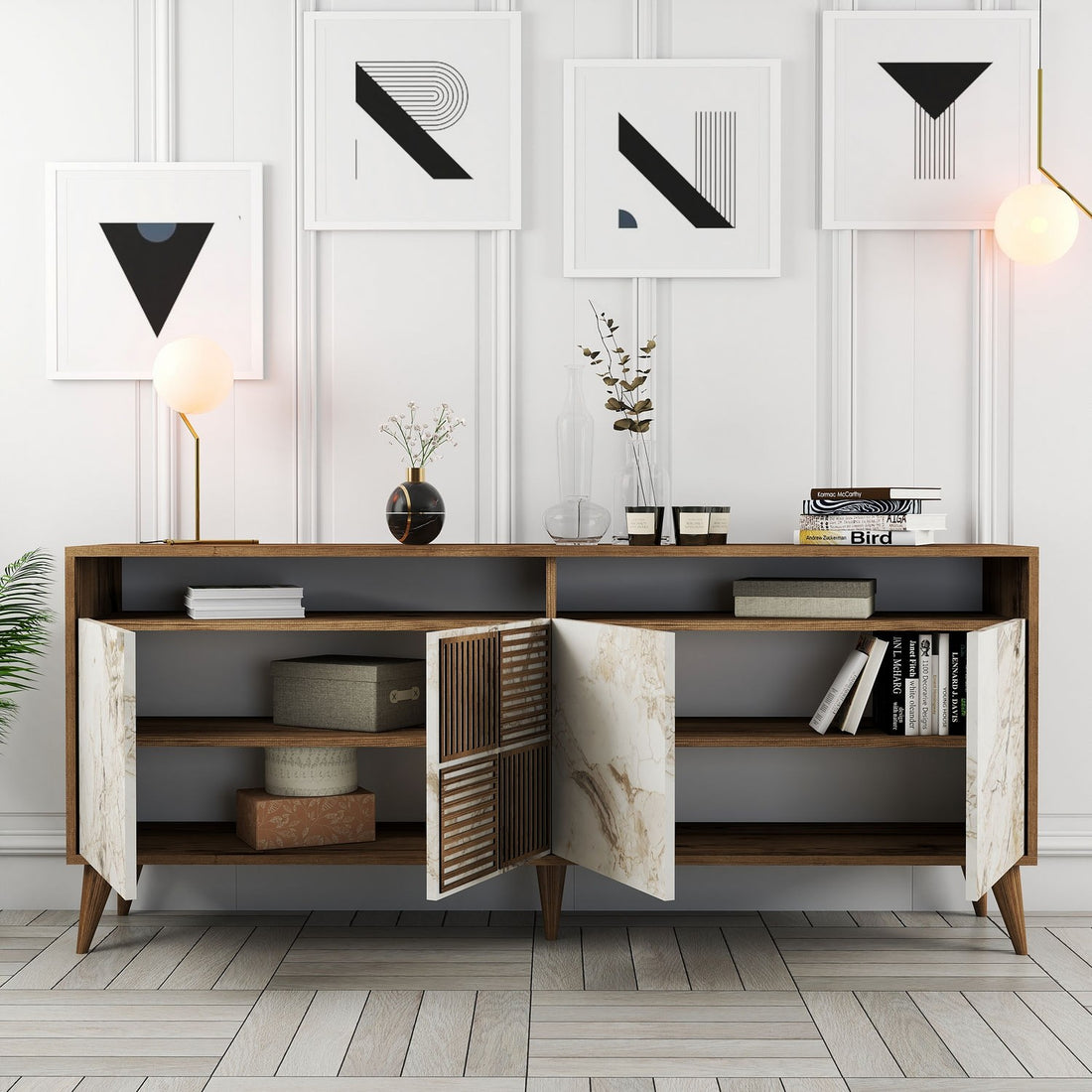 Console Milan - Walnut, White Marble