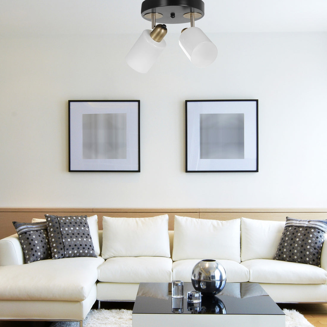 Lustre Nomi 2 li tepsili siyah beyaz camlı avize