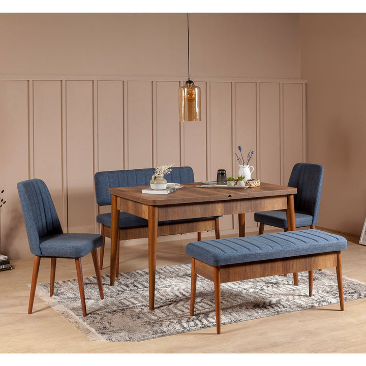 Banc Vina Bench Dark Blue, Walnut