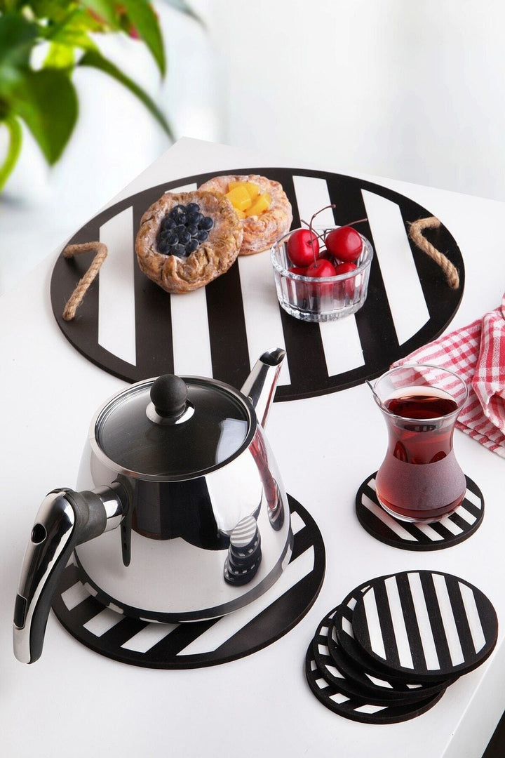 Plateau en bois et jeu de tapis de verre (8 pièces) PLT0231