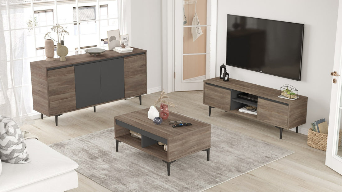 Ensemble de meuble de salon 3 pièces Tossa Bois foncé et Anthracite