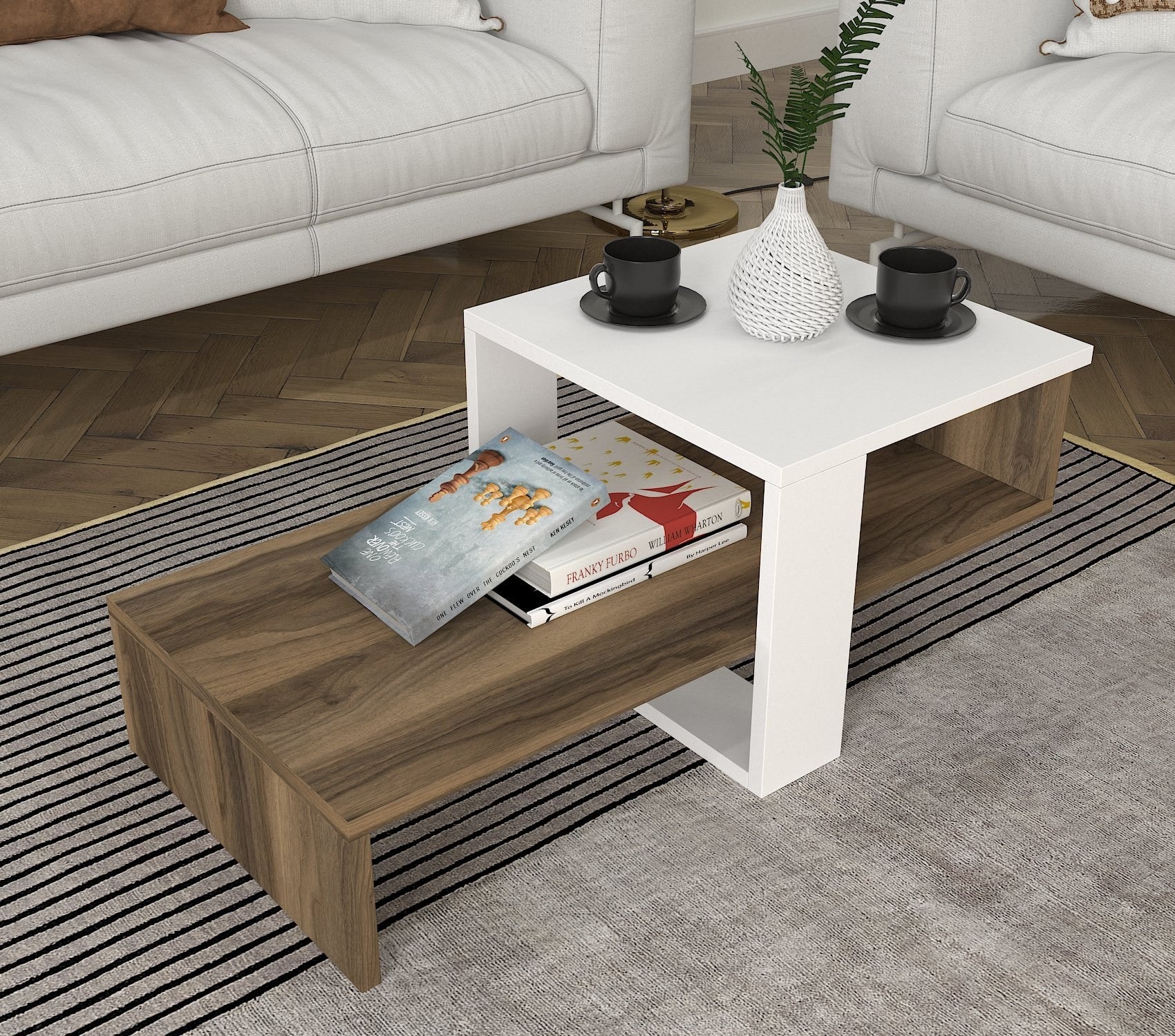 Table basse Chain - White, Walnut