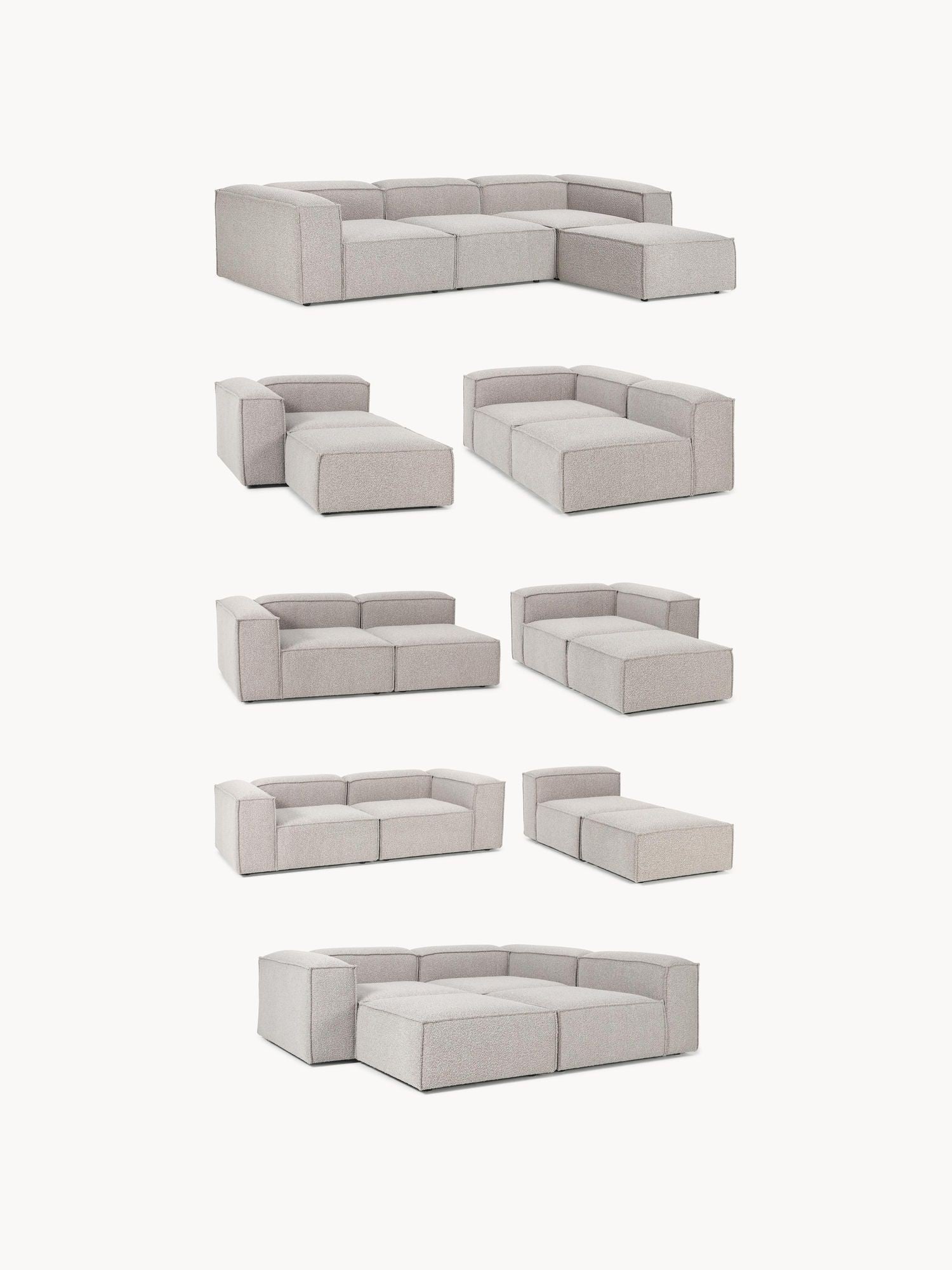 Canapé modulable 4 places en tissu bouclé avec pouf Frida