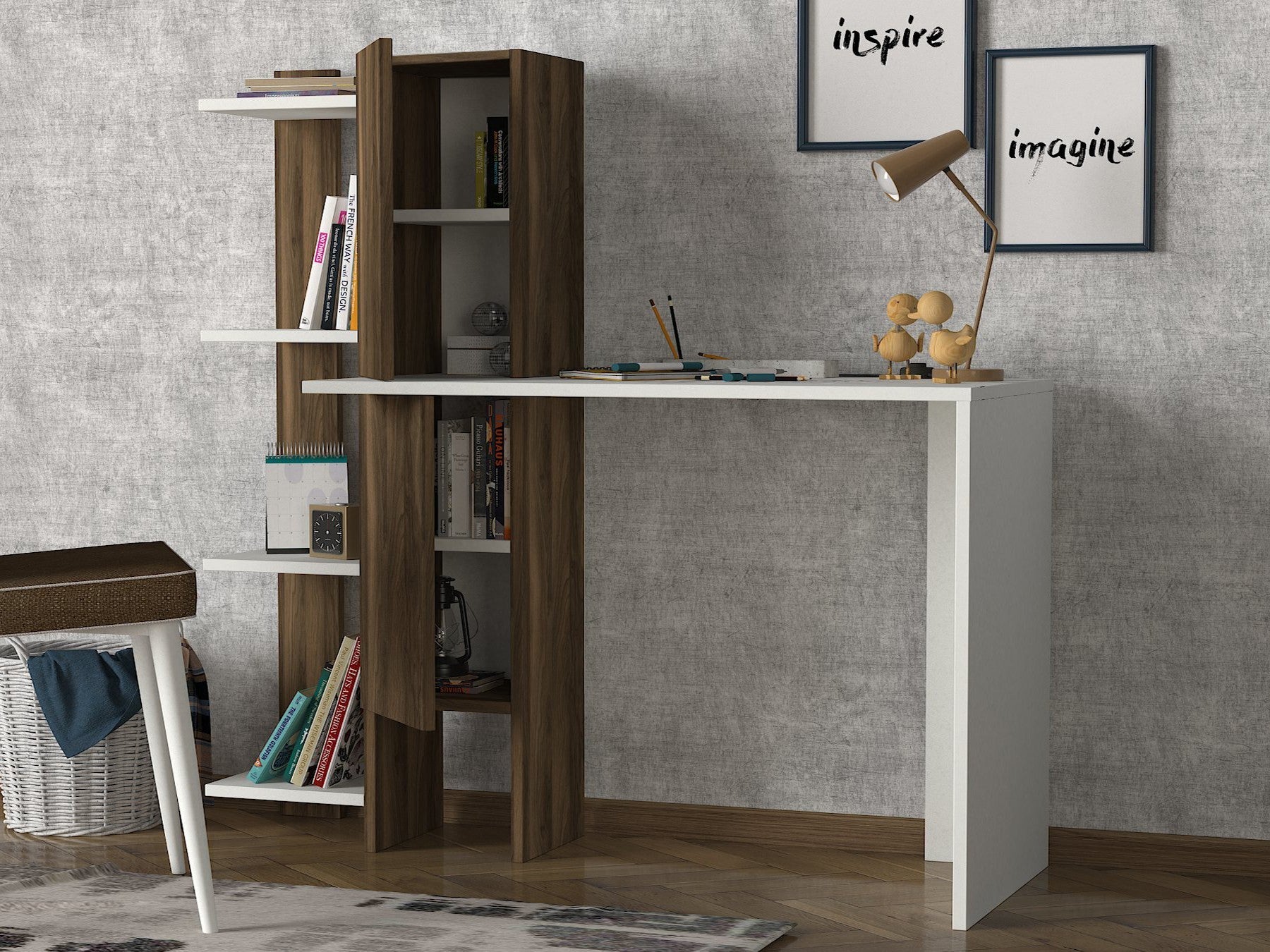 Bureau d'étude Gina - White, Walnut