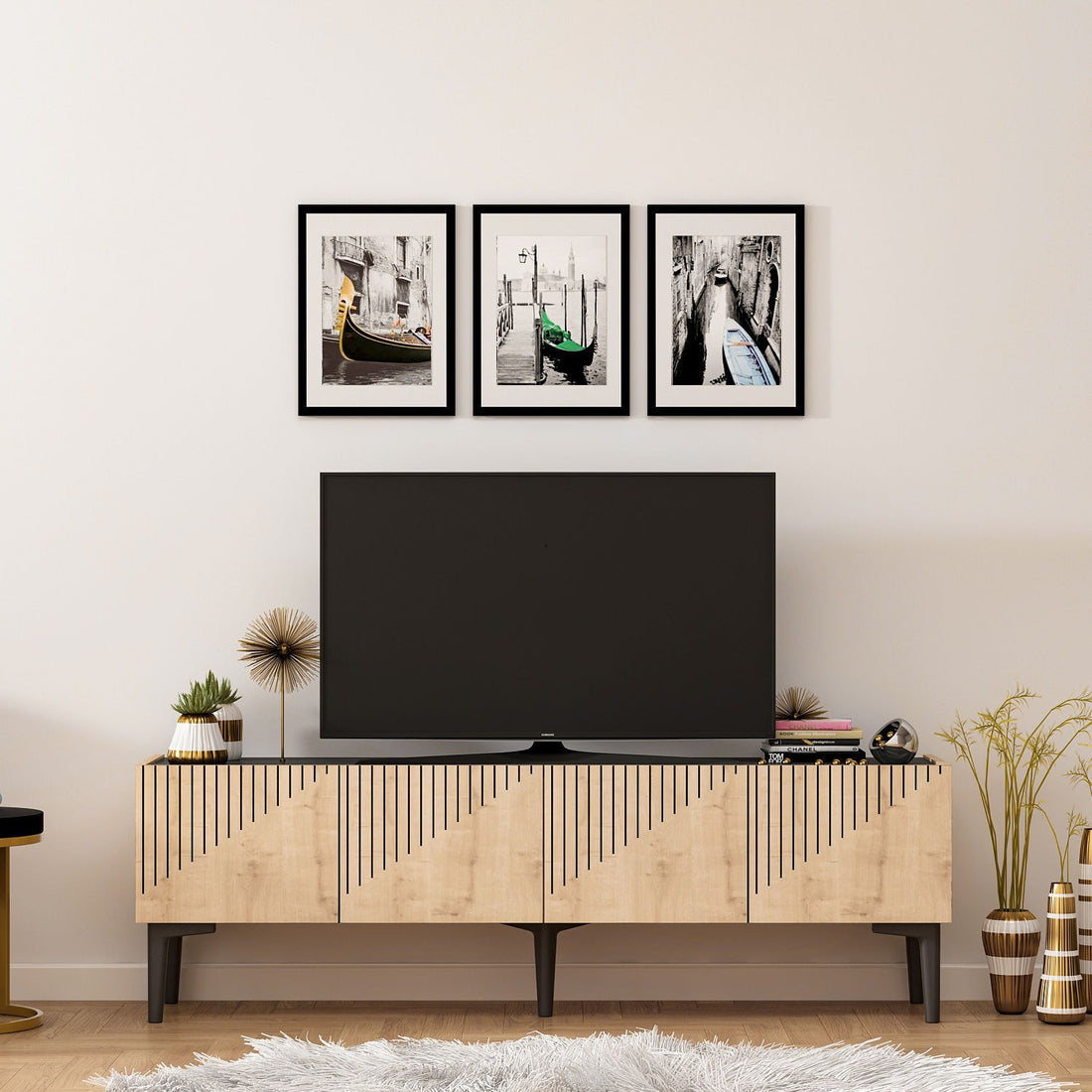 Meuble TV Draw - Sapphire Oak, Black Marble