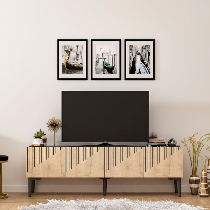 Meuble TV Draw - Sapphire Oak, Black Marble