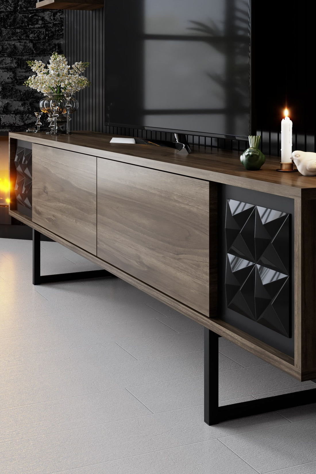 Ensemble de meubles de salon Black Line Set - Walnut, Black