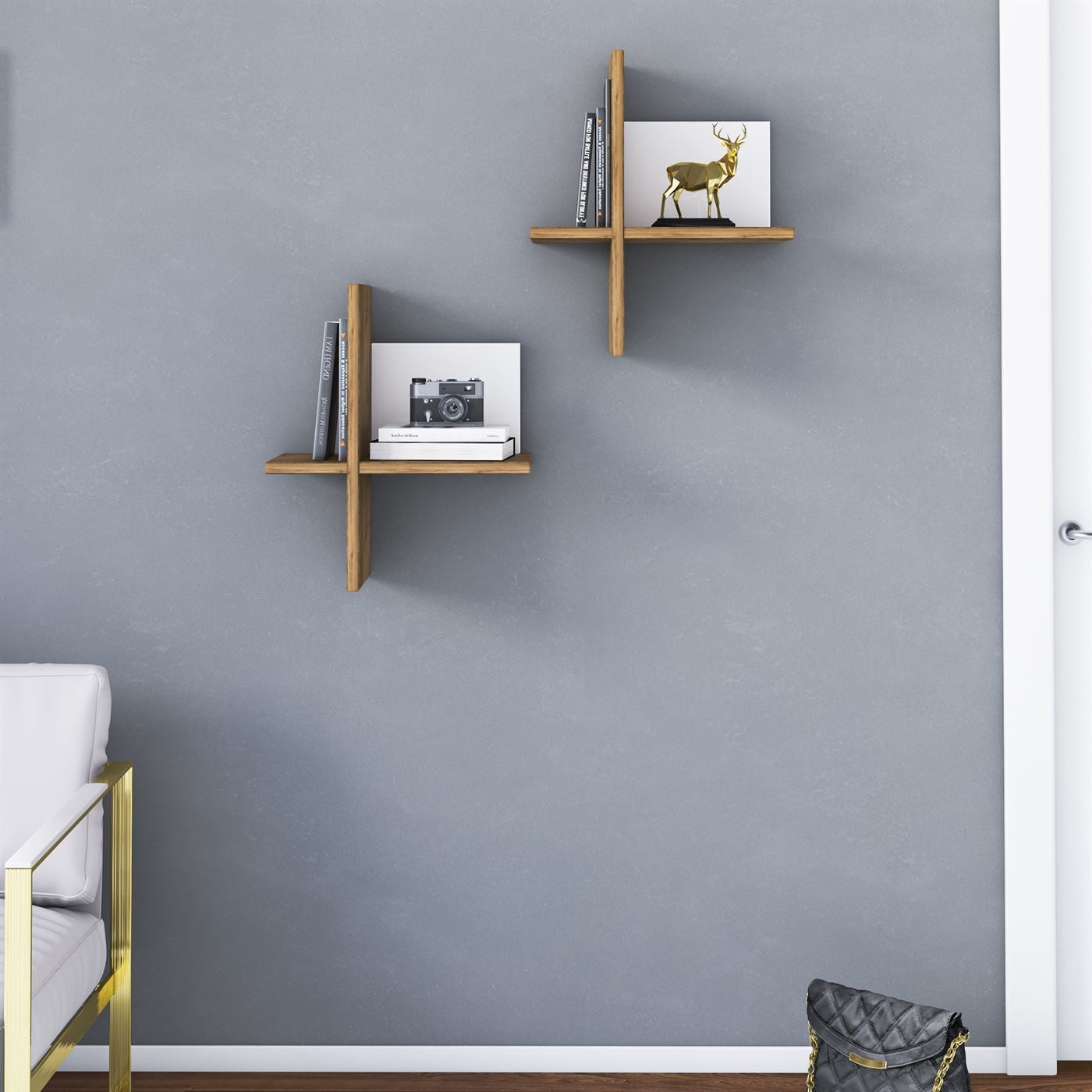 Brick Etagère murale en bois Natural lot de 2