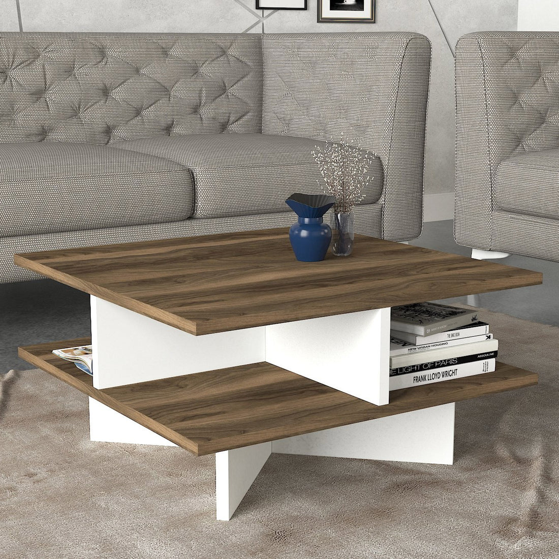 Table basse Hamton - Walnut, White