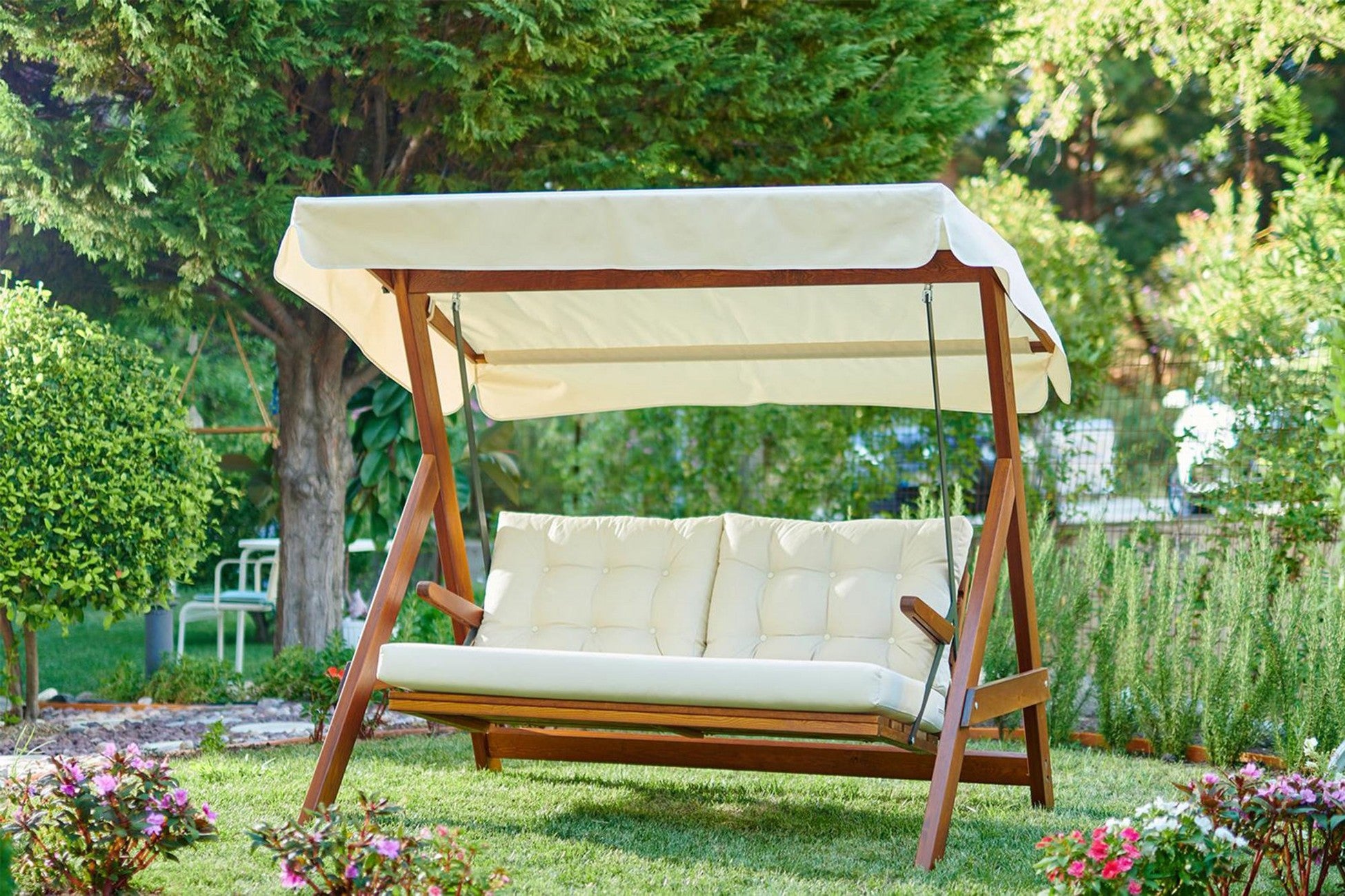 Chaise swing triple jardin Helen 2000 - Beige