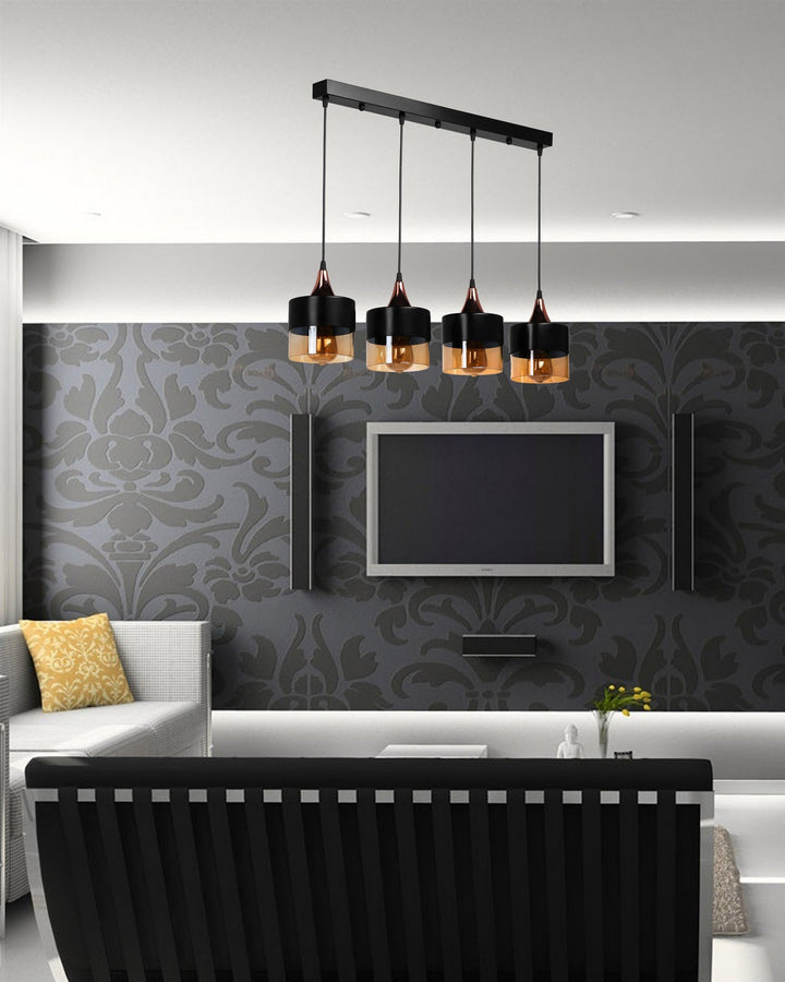 Lustre Sahra 4 pièces lampe à suspension en rangée noir