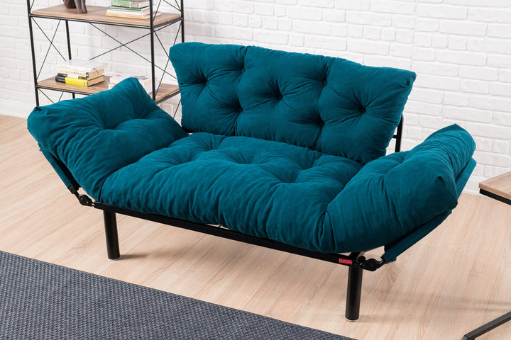 Canapé 2 places transformable en lit tissu Bleu fonce Nitta155 cm